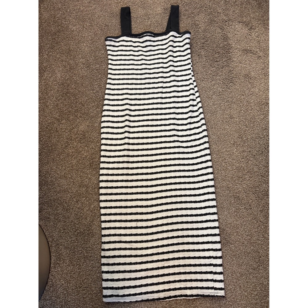 Kali Fashions Striped Midi Dress Womens Black White Excellent Textured Knit
